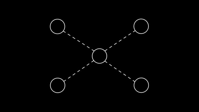 minimal connected nodes animation with outward moving dotted links and digital network flow.