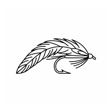 Feather wing streamer fly fishing lure line art icon