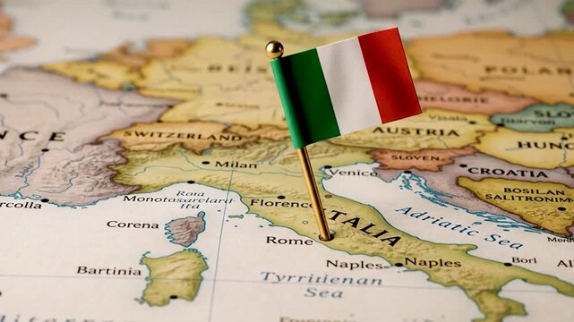 Italy Flag Pinned on World Map Showing Rome Location in Europe