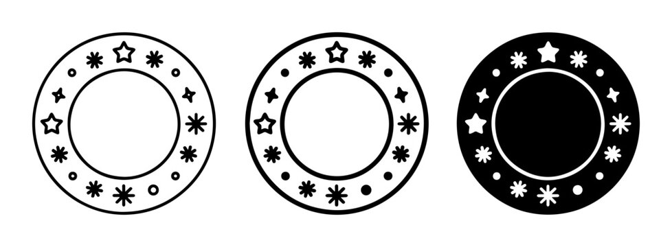 Star and Snowflake Circular Frames, Festive Decorative Borders, Winter Holiday Embellishments, Vector Elements