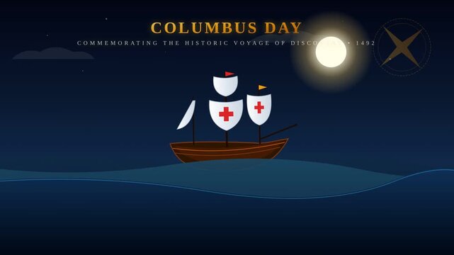 Columbus Day Caravel Sailing Animation 4K