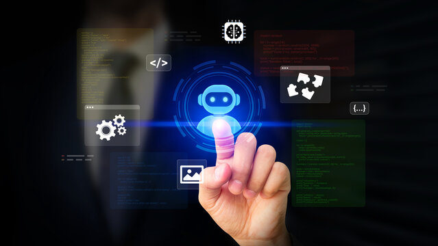 AI Coding Assistant for Software Development and Automation. Programmer Using AI Coding Tool to Generate Code for Apps and Websites. Programming and Digital Solutions Tools