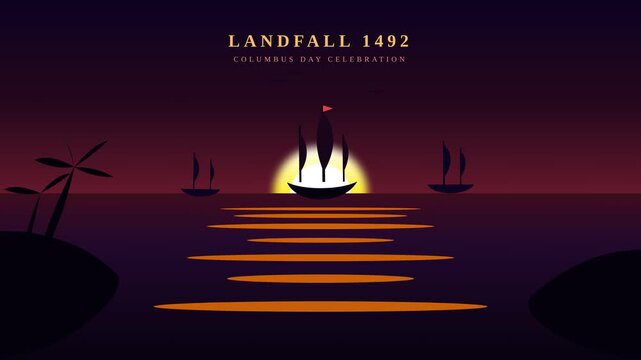Columbus Day Sunset Landing Animation 4K Abstract Background