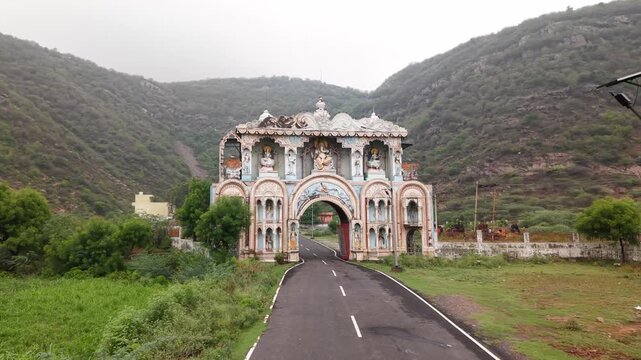 Nalhar Mahadev Temple gateway surrounded by Aravalli Hills in Haryana