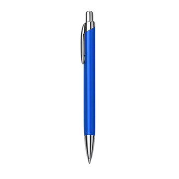 Blue retractable ballpoint pen isolated on transparent background for office school and business writing