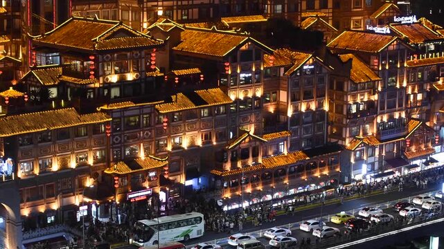 Hongya Cave, also known as Hongya Dong, is a famous landmark in Chongqing&rsquo;s Yuzhong District. This striking architectural complex is built into a cliff overlooking the Jialing River. Chongqing, China