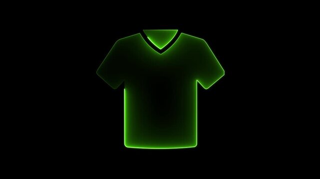 Glowing green neon t shirt icon outline apparel shirt clothing jersey concept dark black background