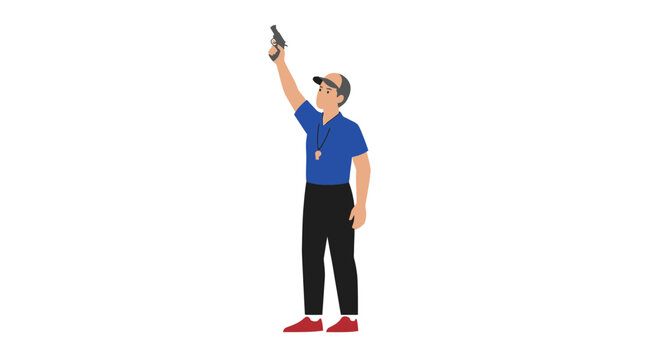 Sports official holding starting pistol for race competition vector illustration