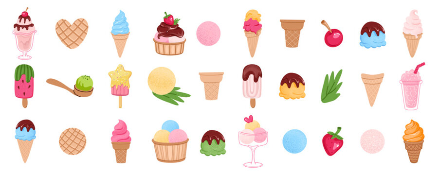 Summer sweets clipart collection with ice cream cones, popsicles, milkshakes, strawberries, cherries and cookies