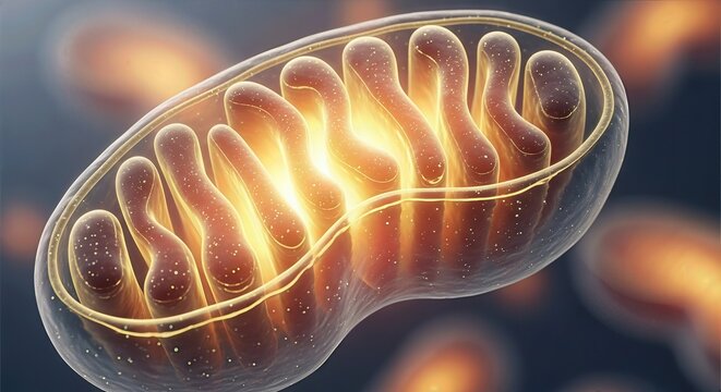 Mitochondrion, cellular powerhouse producing adenosine triphosphate, provides essential bioenergetic metabolism for living organism, driving vital life function, microscopic structure.