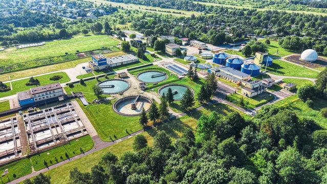 Circular clarifiers at a municipal sewage treatment plant