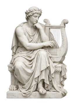 PNG Classical marble statue with lyre.