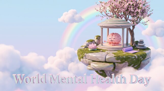 Serene Floating Island Sanctuary for Peaceful Mindful Wellbeing and Mental Health Awareness Concept