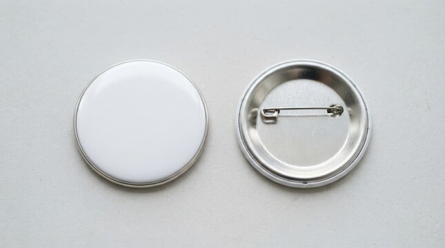 Blank white circular pin button badge isolated on white background