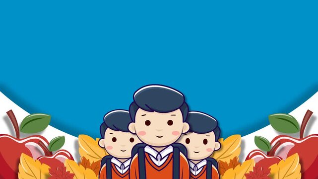 Cute Cartoon Schoolboys with Backpacks Back to School Background.
