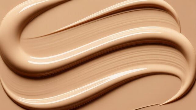Close-up of creamy beige liquid foundation texture with smooth swirls