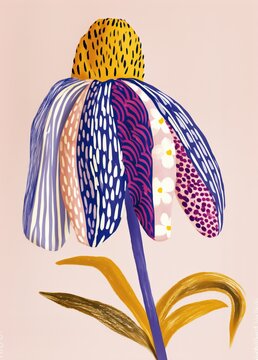 Creative Child Art Illustration of Lilies and Pollinators