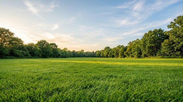 Vacant ground or empty unpowered campsite in a park with clean and wellmaintained grass lawn and background trees under a beautiful sky.