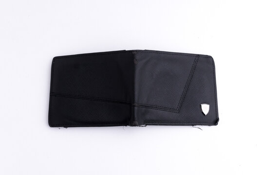 Classic black folding leather wallet isolated on plain white background