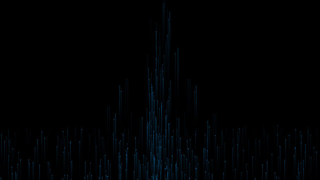  Abstract growing blue particle lines rising upward, digital data bar visualization background