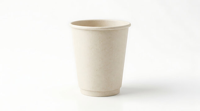 A plain, light-colored double-walled disposable paper cup without a lid, standing upright on a clean white background, hot or cold beverages