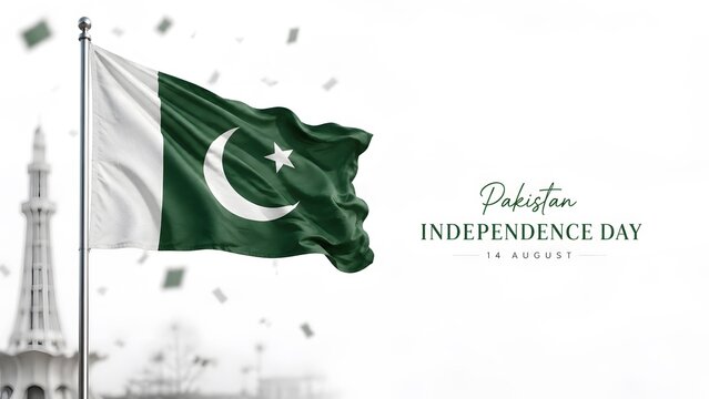 Celebrating Pakistan Independence Day on 14 August with Pakistan Flag, National Holiday