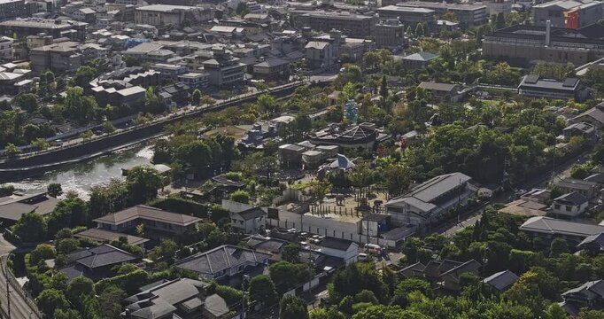 Kyoto Japan Aerial v28 telephoto birds-eye flyover above Kyoto City Zoo in Okazaki Hoshojicho, revealing animal enclosures, pools and landscaped grounds - Shot with Mavic 3 Pro Cine - Oct 7th 2023