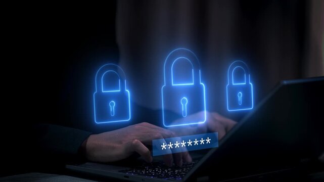 Secure padlock and password protection concept featuring digital security, authentication systems and online data safety.