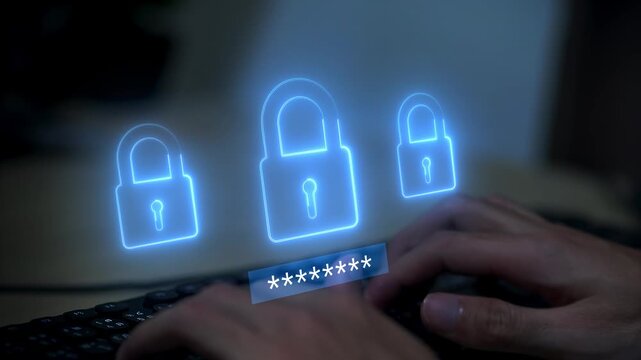 Secure padlock and password protection concept featuring digital security, authentication systems and online data safety.