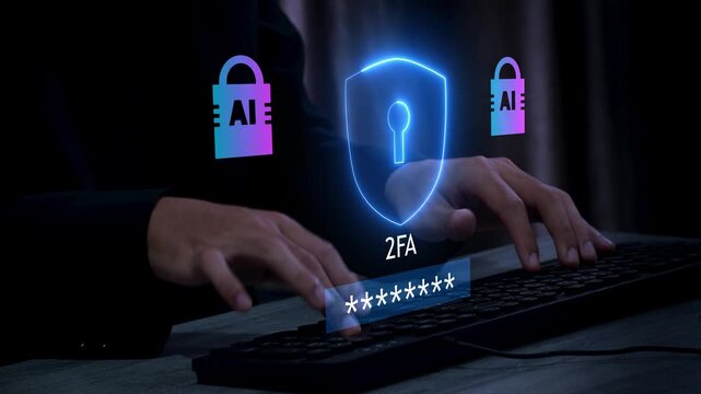 User enabling two-factor authentication (2FA) laptop for secure login. Cybersecurity concept with digital password protection and identity verification technology.