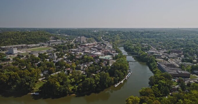 Frankfort Kentucky Aerial v16 orbit around a Kentucky River bend, revealing hillside neighborhoods and the historic town center - Shot with Inspire 3 8k - Sept 21st 2023