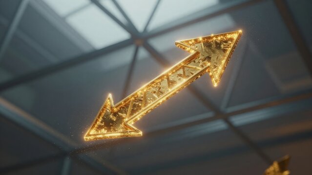 Golden Arrow Signifying Growth and Progress in Modern Office Space