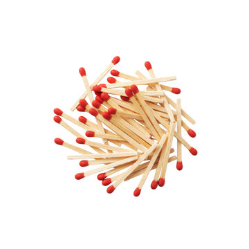 A pile of wooden matches with red tips arranged in a circular pattern