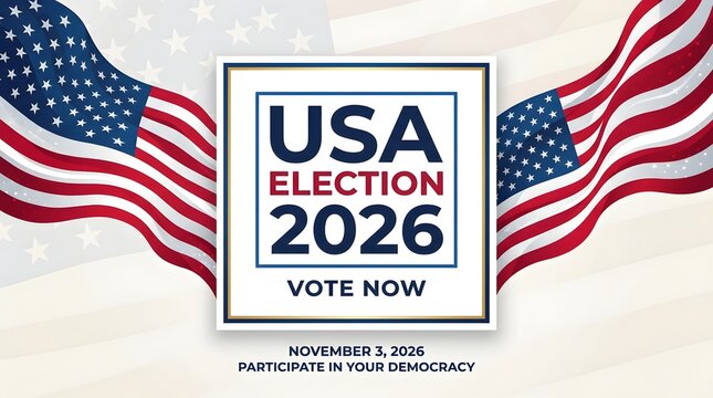 Usa election 2026 vote now poster with american flags