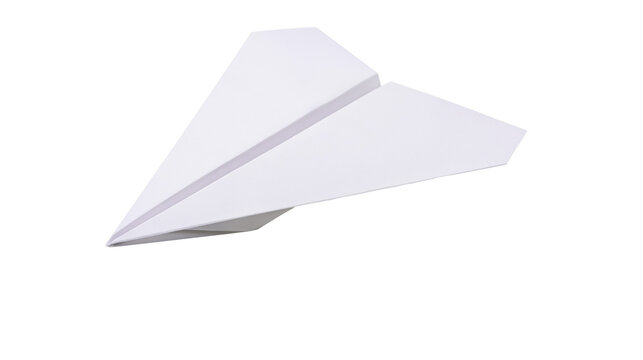 Simple white paper airplane folded from a single sheet, isolated on transparent background