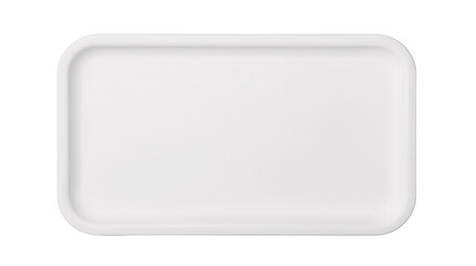 Plain white rectangular serving tray with rounded corners, isolated on transparent background