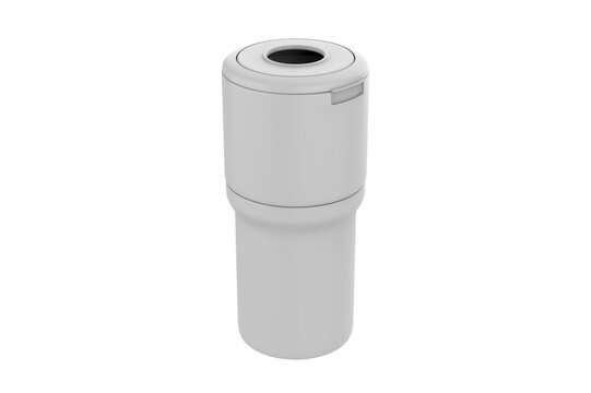 Modern stainless steel double wall vacuum insulated beverage cooler cup designed to hold standard cans and bottles, isolated on white background. 3D illustration