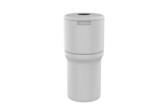 Modern stainless steel double wall vacuum insulated beverage cooler cup designed to hold standard cans and bottles, isolated on white background. 3D illustration