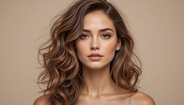 Elegant young woman with wavy hair, soft beauty portrait