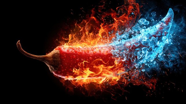Chili pepper with fire and ice effects