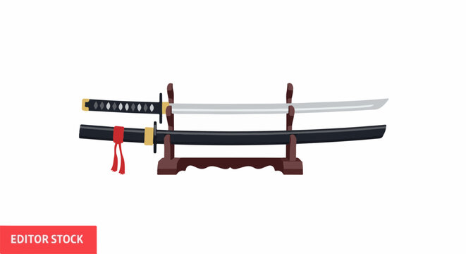 Traditional japanese samurai katana sword on a wooden stand