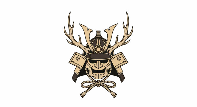 Traditional japanese samurai kabuto helmet with deer antlers