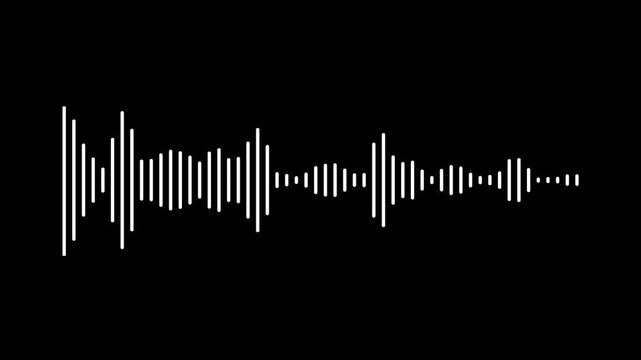 Audio waveform visualizer animation, white sound wave spectrum on a black background. Abstract digital equalizer lines loop seamlessly with a minimalist design
