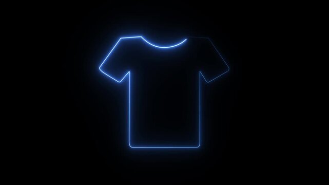  Glowing blue neon t-shirt outline icon with vibrant electric light isolated on a black background.