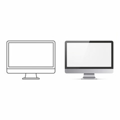 Fototapeta premium Comparison of a Flat Outline Drawing and a Realistic 3D Computer Monitor Screen Display Template