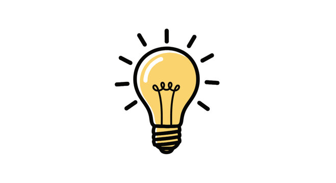 Doodle Light Bulb Isolated on Transparent Background, Symbol of Idea, Innovation, and Creativity