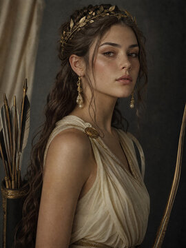 Greek Goddess Artemis portrait in a moody colors