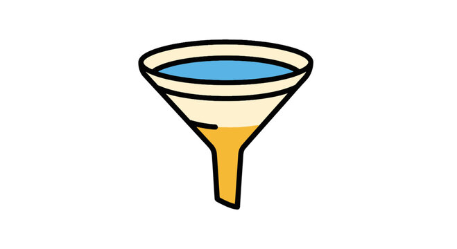 Funnel filtering liquid into two distinct layers, isolated on transparent background, illustration