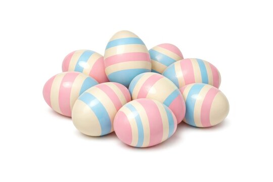 Colorful striped Easter eggs pile.