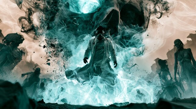 Doctor in gas mask facing apocalypse and plague